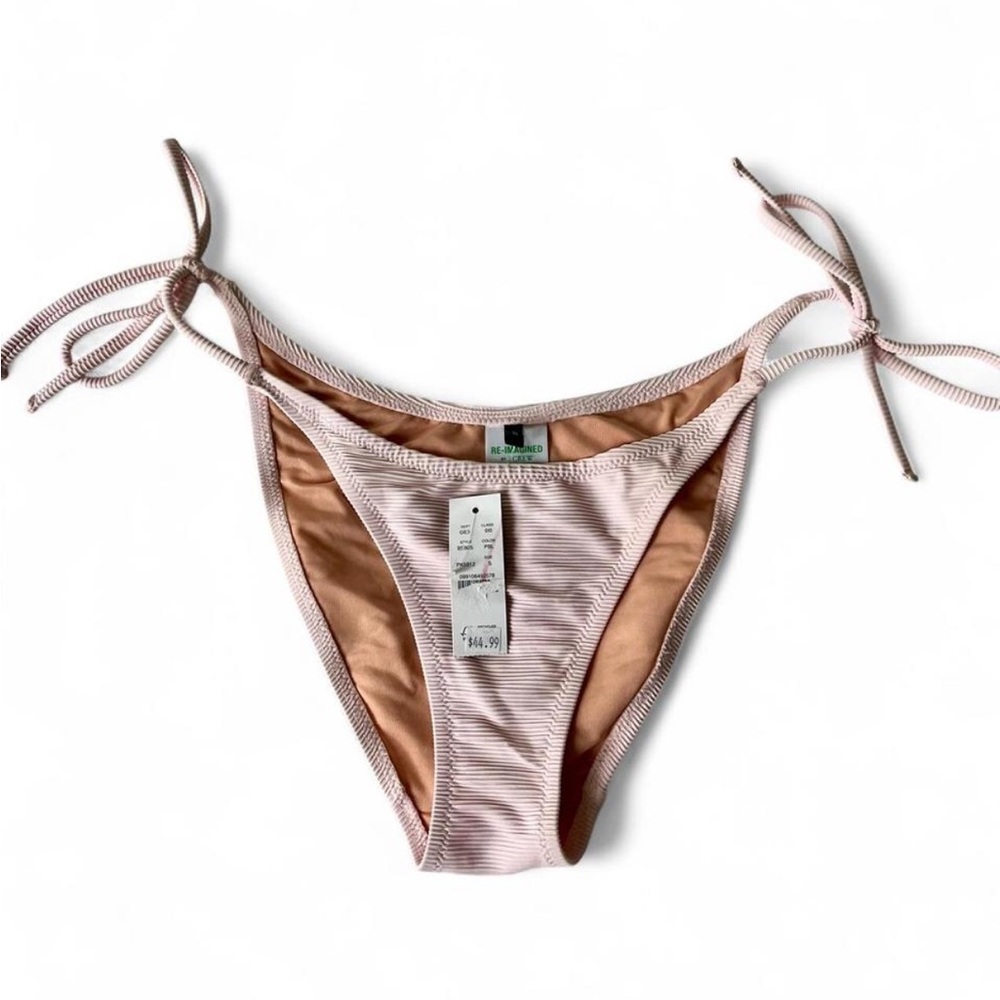 NWT J. Crew pink ribbed bikini bottoms with tie sides size S fit true